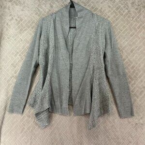 Jones New York Womens Small Cardigan Sweater Sparkly Gray Wool Blend Open Front